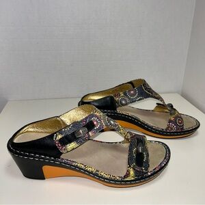 Alegria Lara Kenya Multicolor Leather Slip On Hook & Loop Wedge Heel Sandal
